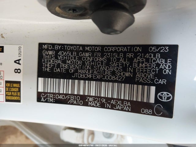 Aukcja sprzedaży 2023 Toyota Corolla Hybrid Le, vin: JTDBCMFEXPJ008427, numer aukcji: 46141760