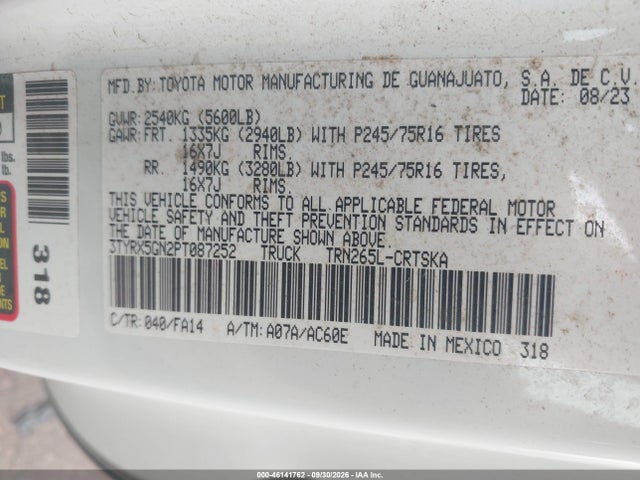 Продаж на аукціоні авто 2023 Toyota Tacoma Sr, vin: 3TYRX5GN2PT087252, номер лоту: 46141762