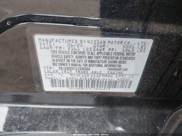 46141767 :رقم المزاد ، 3N1AB8CV7LY246349 vin ، 2020 Nissan Sentra Sv Xtronic Cvt مزاد بيع