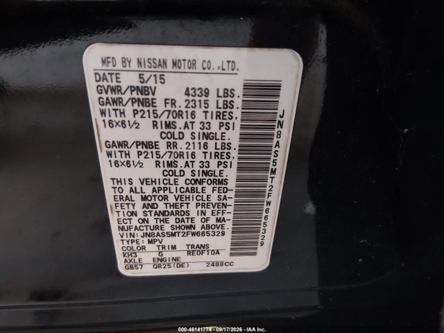 Aukcja sprzedaży 2015 Nissan Rogue Select S, vin: JN8AS5MT2FW665329, numer aukcji: 46141774