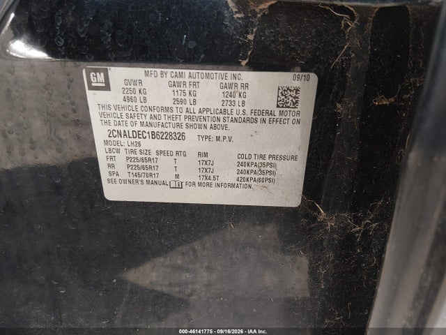 46141775 :رقم المزاد ، 2CNALDEC1B6228326 vin ، 2011 Chevrolet Equinox 1lt مزاد بيع