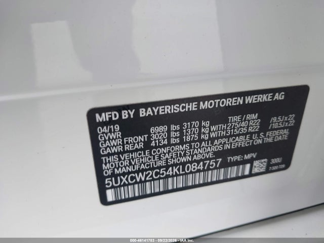 Aukcja sprzedaży 2019 Bmw X7 Xdrive40i, vin: 5UXCW2C54KL084757, numer aukcji: 46141783