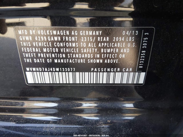 Продаж на аукціоні авто 2013 Volkswagen Gti Drivers Edition, vin: WVWHD7AJ4DW133077, номер лоту: 46141807