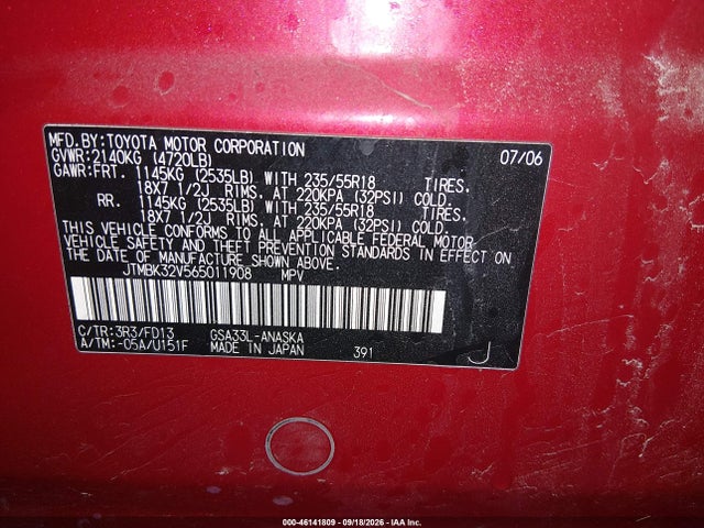 Продажа на аукционе авто 2006 Toyota Rav4 Sport V6, vin: JTMBK32V565011908, номер лота: 46141809