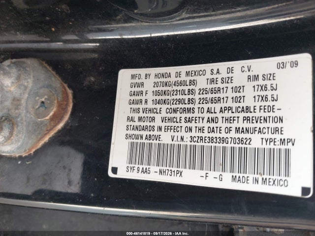 Aukcja sprzedaży 2009 Honda Cr-v Lx, vin: 3CZRE38339G703622, numer aukcji: 46141819
