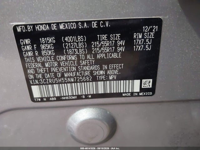 Продаж на аукціоні авто 2022 Honda Hr-v 2wd Ex, vin: 3CZRU5H55NM725682, номер лоту: 46141826