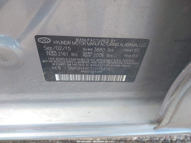 46141863 :رقم المزاد ، 5NPDH4AE2GH754560 vin ، 2016 Hyundai Elantra Se مزاد بيع