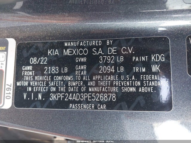Aukcja sprzedaży 2023 Kia Forte Lxs, vin: 3KPF24AD3PE526878, numer aukcji: 46141872