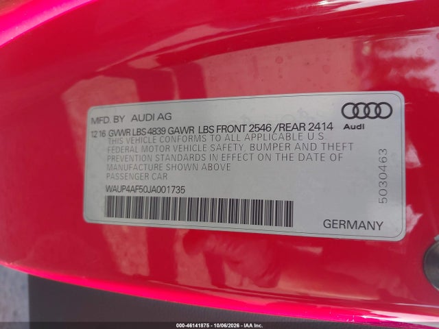 46141875 :رقم المزاد ، WAUP4AF50JA001735 vin ، 2018 Audi S5 3.0t Premium Plus مزاد بيع