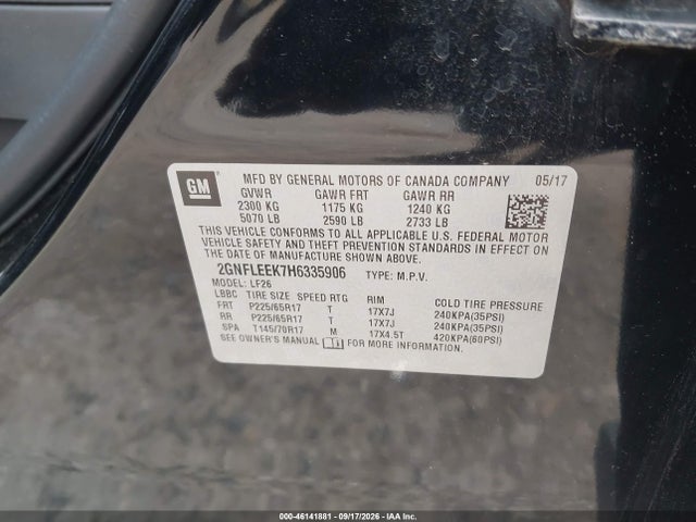 Aukcja sprzedaży 2017 Chevrolet Equinox Ls, vin: 2GNFLEEK7H6335906, numer aukcji: 46141881
