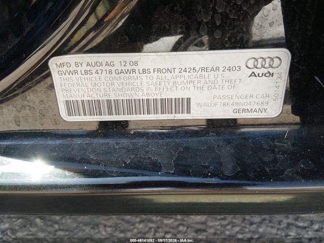 Aukcja sprzedaży 2009 Audi A4 2.0t Premium, vin: WAUJF78K49N047689, numer aukcji: 46141892