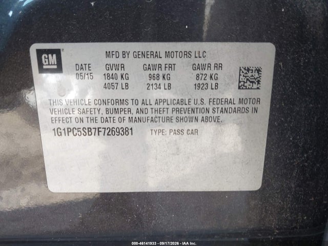 Aukcja sprzedaży 2015 Chevrolet Cruze 1lt Auto, vin: 1G1PC5SB7F7269381, numer aukcji: 46141933