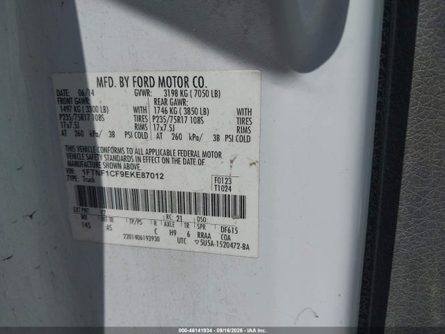 Продажа на аукционе авто 2014 Ford F-150 Xl, vin: 1FTNF1CF9EKE87012, номер лота: 46141934