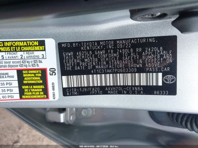 4T1C31AK7PU603309 Toyota Camry Le Hybrid