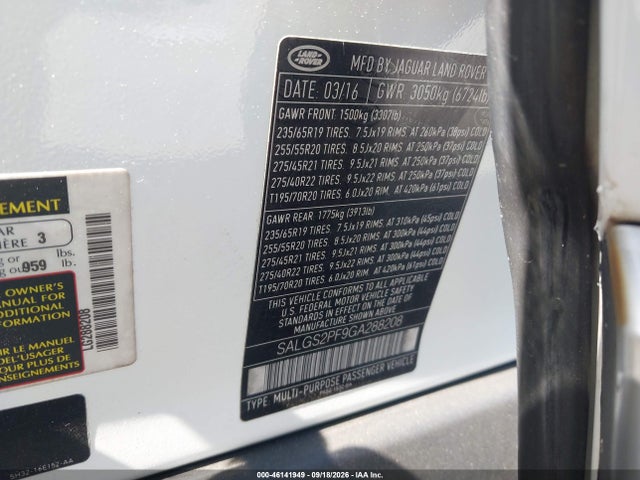 SALGS2PF9GA288208 Land Rover Range Rover 3.0l V6 Supercharged Hse