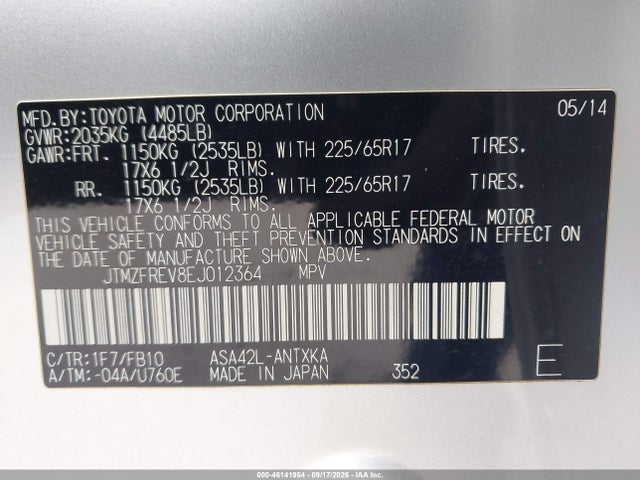 Продаж на аукціоні авто 2014 Toyota Rav4 Le, vin: JTMZFREV8EJ012364, номер лоту: 46141954