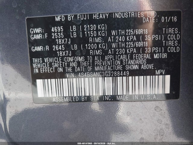 Subaru Outback 2.5i Limited 2016 4S4BSANC3G3288449 Image 9
