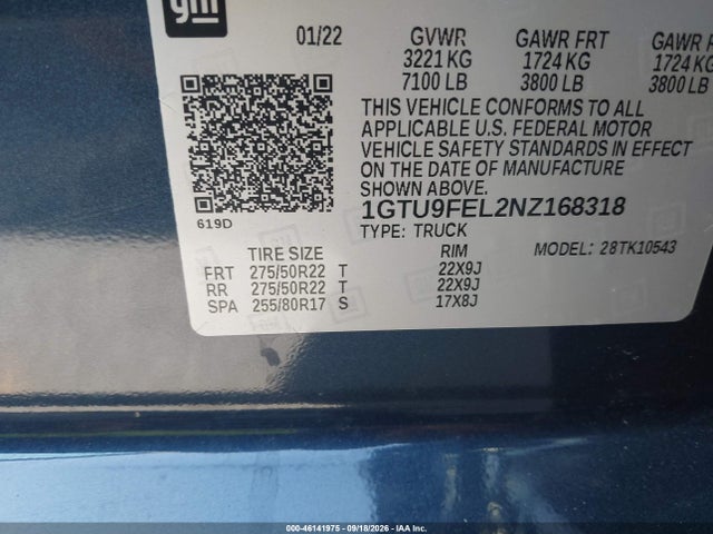 2022 Gmc Sierra 1500 Limited 4wd  Short Box Denali მანქანა იყიდება აუქციონზე, vin: 1GTU9FEL2NZ168318, აუქციონის ნომერი: 46141975
