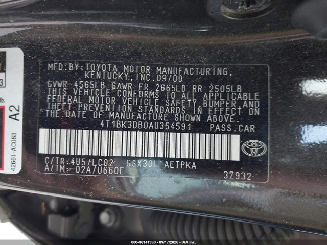 46141990 :رقم المزاد ، 4T1BK3DB0AU354591 vin ، 2010 Toyota Avalon Limited مزاد بيع