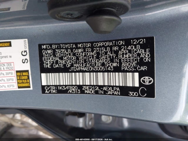 Toyota COROLLA LE 2022 JTDVPMAE0N3005143 Image 9