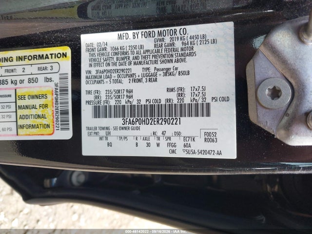 Продажа на аукционе авто 2014 Ford Fusion Se, vin: 3FA6P0HD2ER290221, номер лота: 46142022