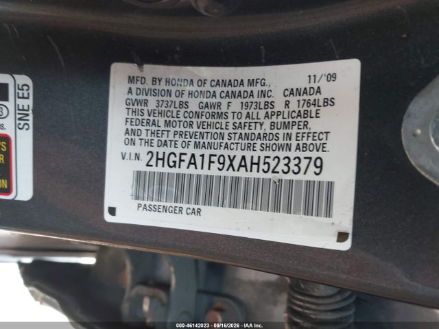 Auction sale of the 2010 Honda Civic Ex-l, vin: 2HGFA1F9XAH523379, lot number: 46142023
