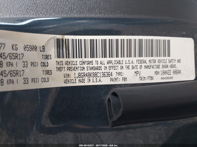 Auction sale of the 2008 Jeep Grand Cherokee Laredo, vin: 1J8GR48K88C136364, lot number: 46142027