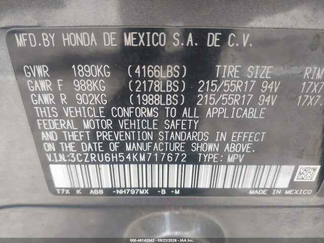 3CZRU6H54KM717672 Honda HR-V EX