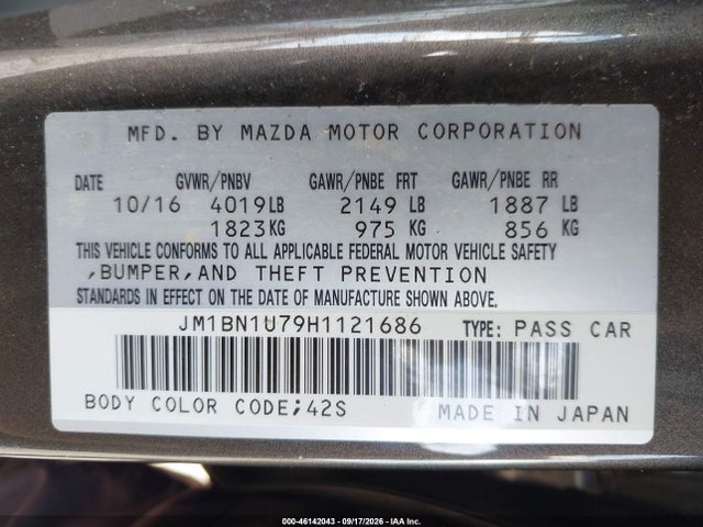 2017 Mazda Mazda3 Sport მანქანა იყიდება აუქციონზე, vin: JM1BN1U79H1121686, აუქციონის ნომერი: 46142043