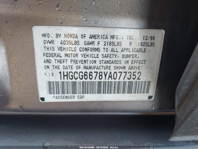 Продаж на аукціоні авто 2000 Honda Accord 2.3 Ex, vin: 1HGCG6678YA077352, номер лоту: 46142066