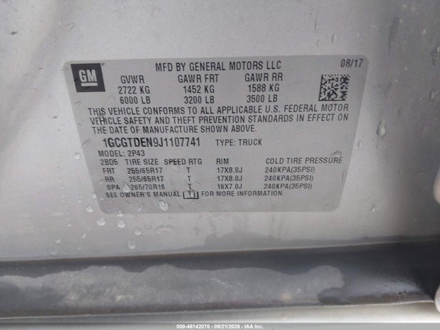 46142078 :رقم المزاد ، 1GCGTDEN9J1107741 vin ، 2018 Chevrolet Colorado Z71 مزاد بيع