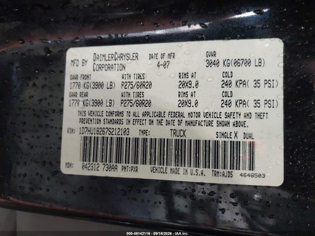 Продаж на аукціоні авто 2007 Dodge Ram 1500 St/slt, vin: 1D7HU18267S212103, номер лоту: 46142116