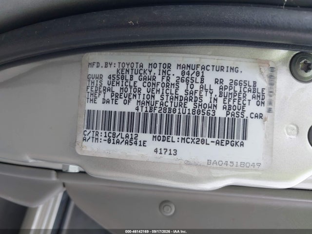 2001 Toyota Avalon Xls მანქანა იყიდება აუქციონზე, vin: 4T1BF28B01U180563, აუქციონის ნომერი: 46142169