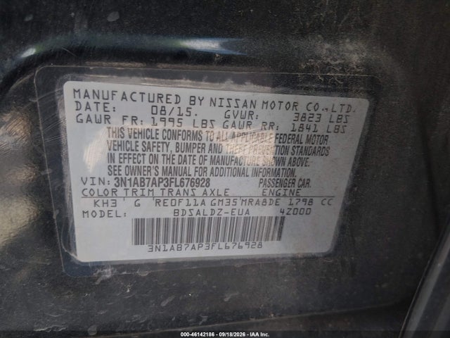 46142186 :رقم المزاد ، 3N1AB7AP3FL676928 vin ، 2015 Nissan Sentra Sv مزاد بيع