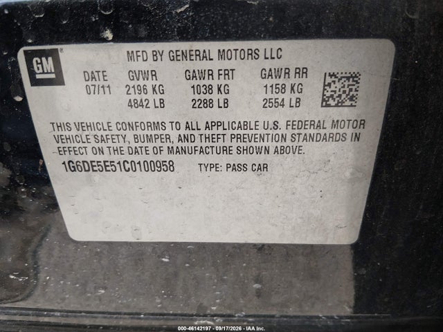 Aukcja sprzedaży 2012 Cadillac Cts Luxury, vin: 1G6DE5E51C0100958, numer aukcji: 46142197