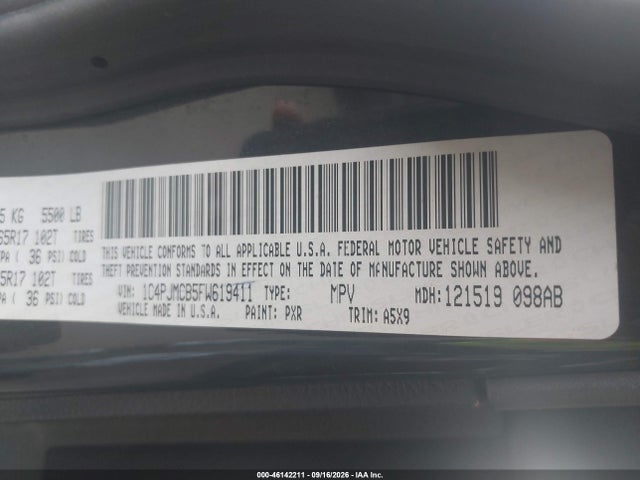 2015 Jeep Cherokee Latitude მანქანა იყიდება აუქციონზე, vin: 1C4PJMCB5FW619411, აუქციონის ნომერი: 46142211