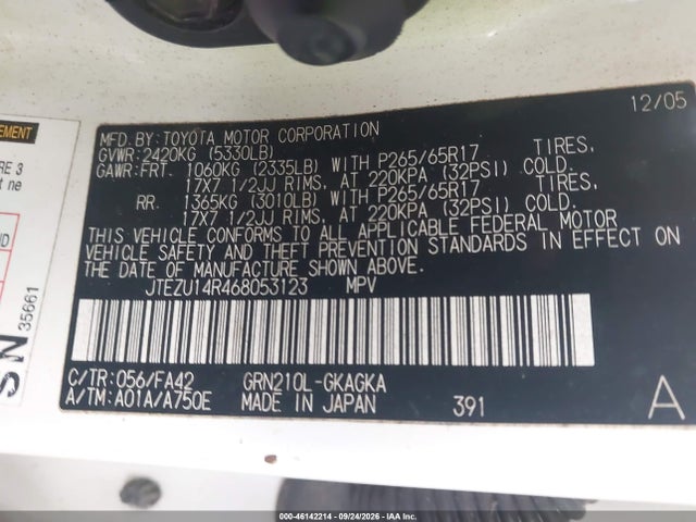 2006 Toyota 4runner Sr5 V6 მანქანა იყიდება აუქციონზე, vin: JTEZU14R468053123, აუქციონის ნომერი: 46142214