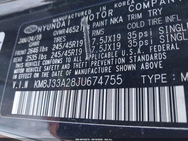 2018 Hyundai Tucson Value მანქანა იყიდება აუქციონზე, vin: KM8J33A28JU674755, აუქციონის ნომერი: 46142218