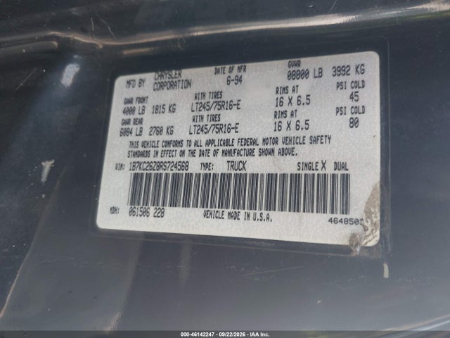 Auction sale of the 1994 Dodge Ram 2500, vin: 1B7KC26Z8RS724568, lot number: 46142247