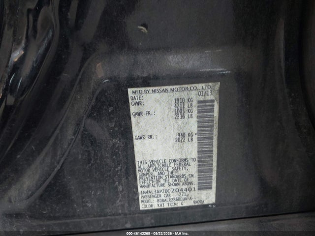 46142268 :رقم المزاد ، 1N4AL3AP2DC204401 vin ، 2013 Nissan Altima 2.5 S مزاد بيع