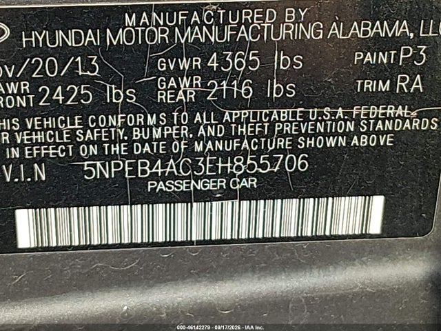 Hyundai SONATA GLS 2014 5NPEB4AC3EH855706 Image 9