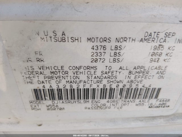 Продажа на аукционе авто 2011 Mitsubishi Galant Fe, vin: 4A32B2FFXBE009544, номер лота: 46142280