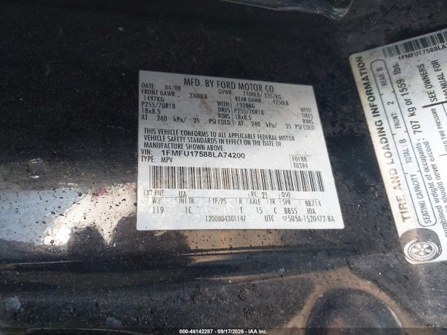 46142287 :رقم المزاد ، 1FMFU17588LA74200 vin ، 2008 Ford Expedition Eddie Bauer/king Ranch مزاد بيع