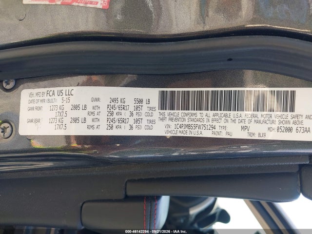 Продаж на аукціоні авто 2015 Jeep Cherokee Trailhawk, vin: 1C4PJMBS5FW751294, номер лоту: 46142294