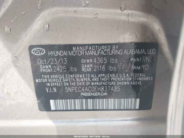 Продажа на аукционе авто 2014 Hyundai Sonata Limited, vin: 5NPEC4AC0EH837435, номер лота: 46142299