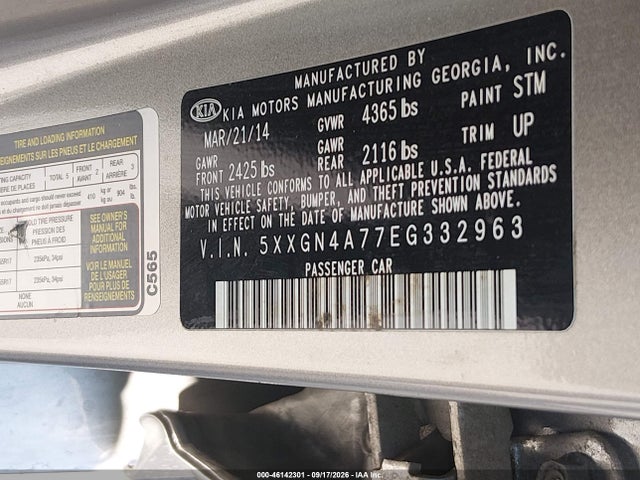 Продаж на аукціоні авто 2014 Kia Optima Ex, vin: 5XXGN4A77EG332963, номер лоту: 46142301