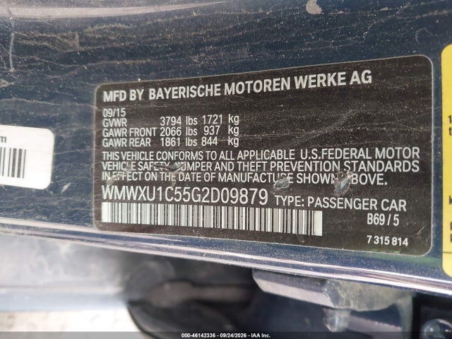 46142336 :رقم المزاد ، WMWXU1C55G2D09879 vin ، 2016 Mini Hardtop Cooper مزاد بيع