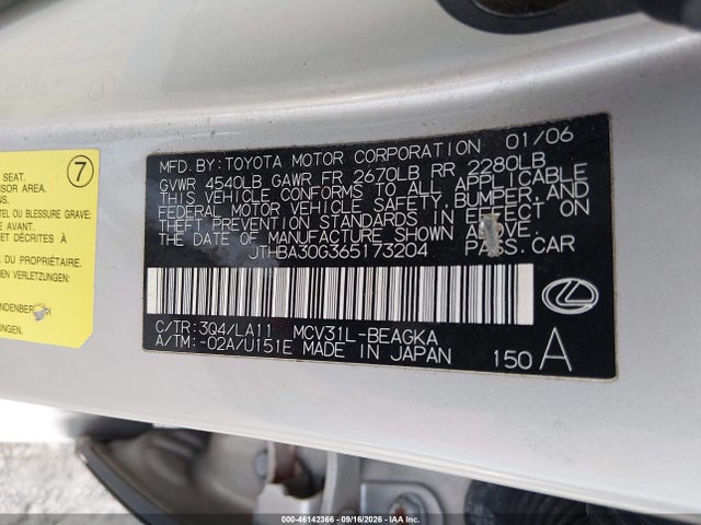 Продаж на аукціоні авто 2006 Lexus Es 330, vin: JTHBA30G365173204, номер лоту: 46142366