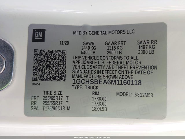 Продажа на аукционе авто 2021 Chevrolet Colorado 2wd  Long Box Wt, vin: 1GCHSBEA6M1160118, номер лота: 46142397