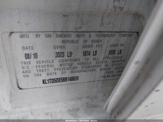 Продаж на аукціоні авто 2011 Chevrolet Aveo 1lt, vin: KL1TD5DE5BB140659, номер лоту: 46142411